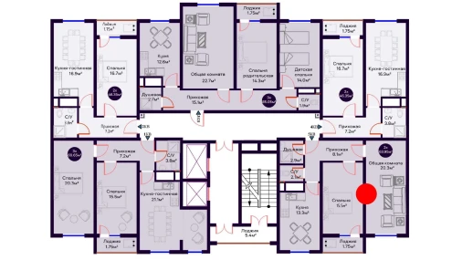 2-xonali xonadon 63.95 m²  12/16 qavat | Crystal Avenue Turar-joy majmuasi