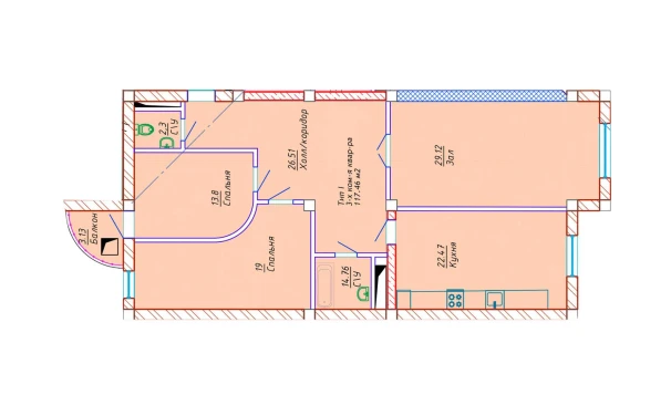 3-комнатная квартира 117.46 м²  3/10 этаж | Жилой комплекс Samarqand Park Avenue