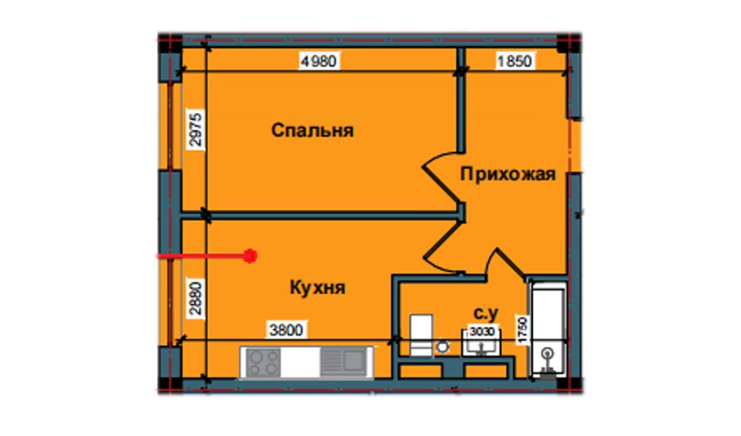 1-комнатная квартира 41.5 м²  2/2 этаж