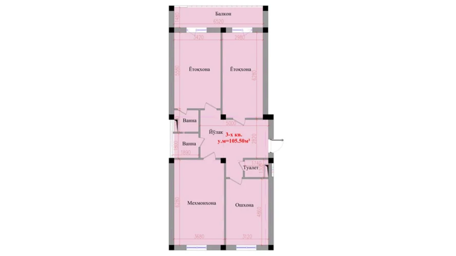 3-комнатная квартира 105.5 м²  4/4 этаж