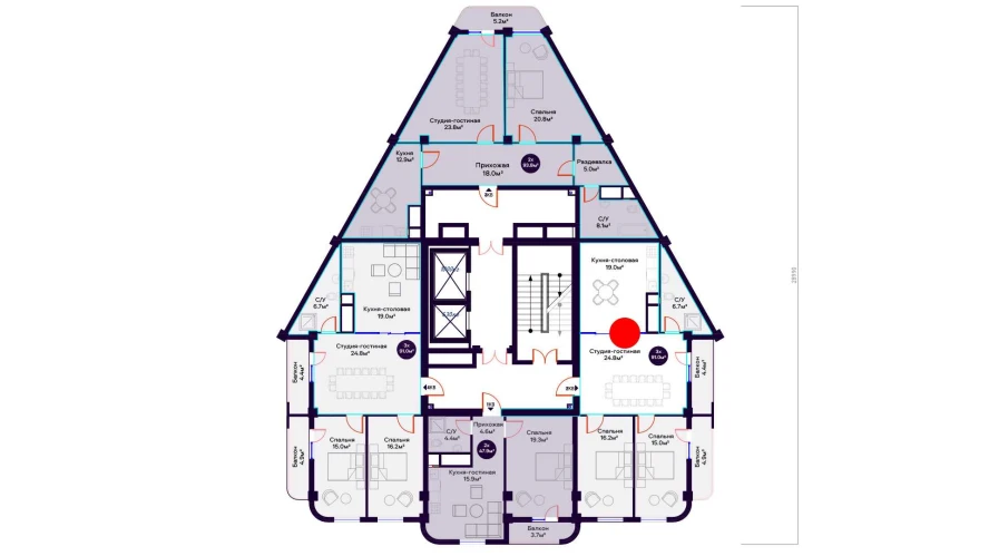 3-xonali xonadon 91 m²  9/9 qavat