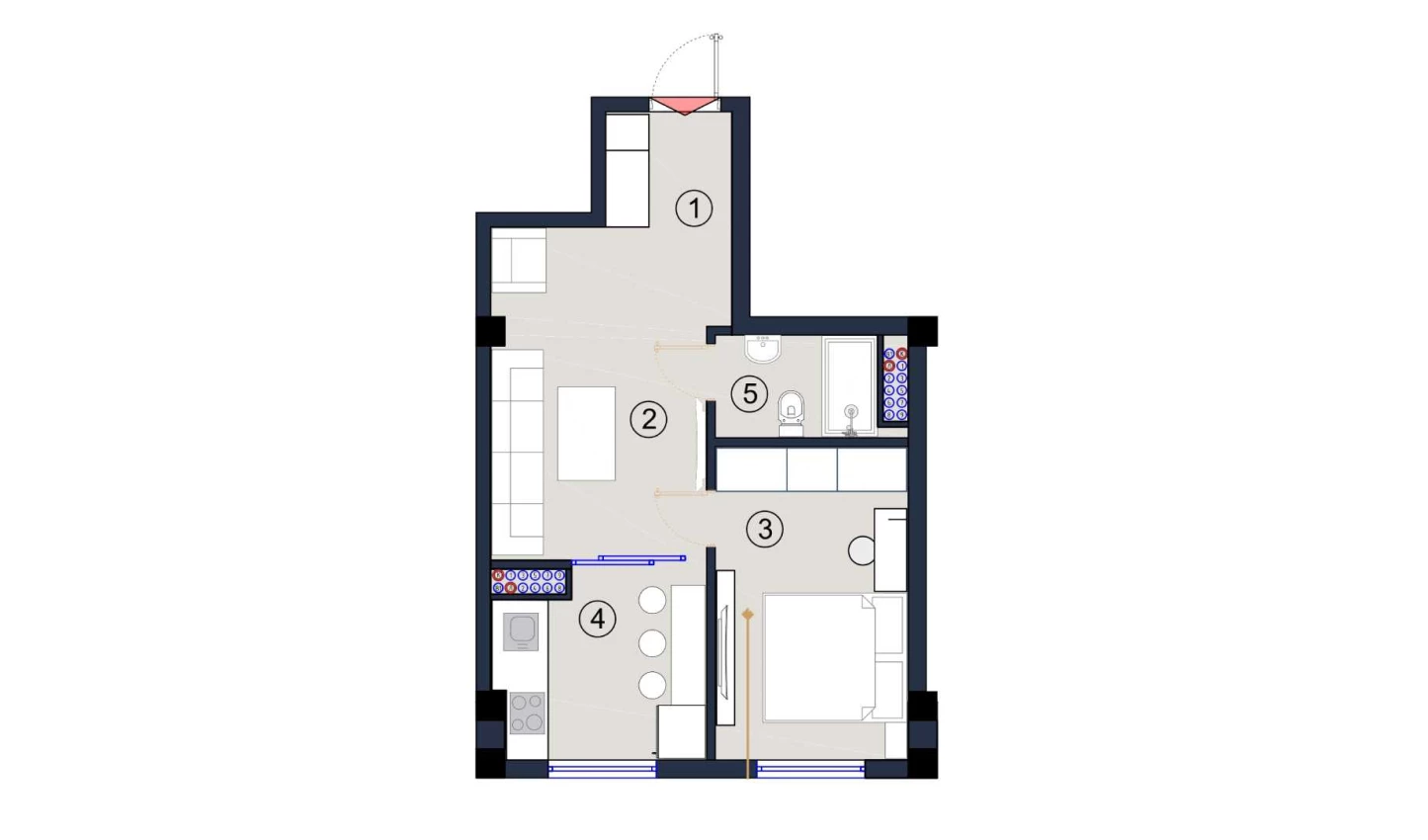 1-xonali xonadon 41.5 m²  3/3 qavat