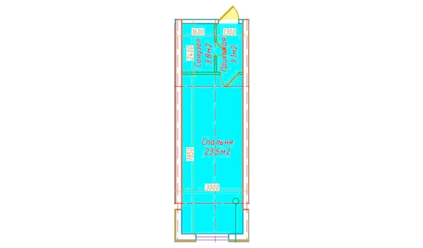 1-xonali xonadon 30.4 m²  2/16 qavat | DO'MBIROBOD RESIDENCE Turar-joy majmuasi