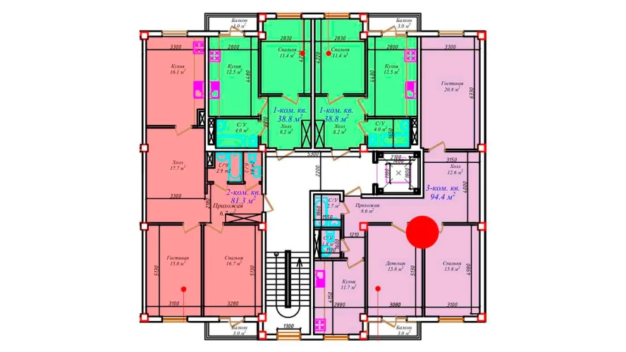 3-комнатная квартира 81.3 м²  5/5 этаж