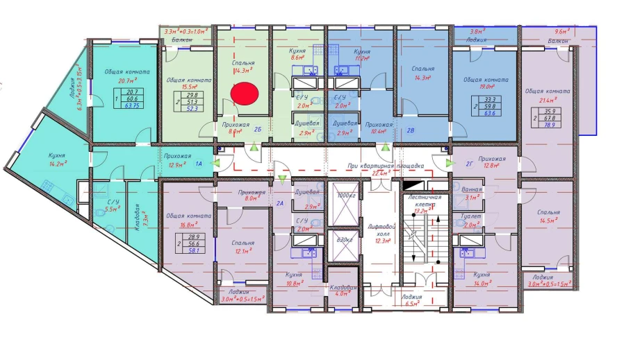 2-xonali xonadon 52.3 m²  11/16 qavat | TRINITY Turar-joy majmuasi