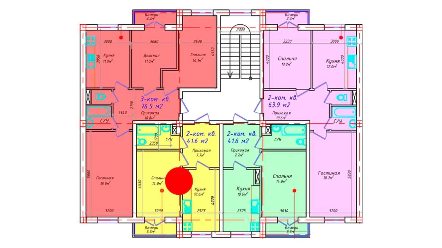 1-комнатная квартира 41.6 м²  5/5 этаж