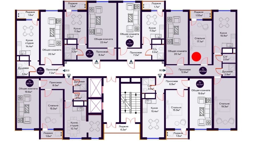 3-xonali xonadon 90.65 m²  13/13 qavat