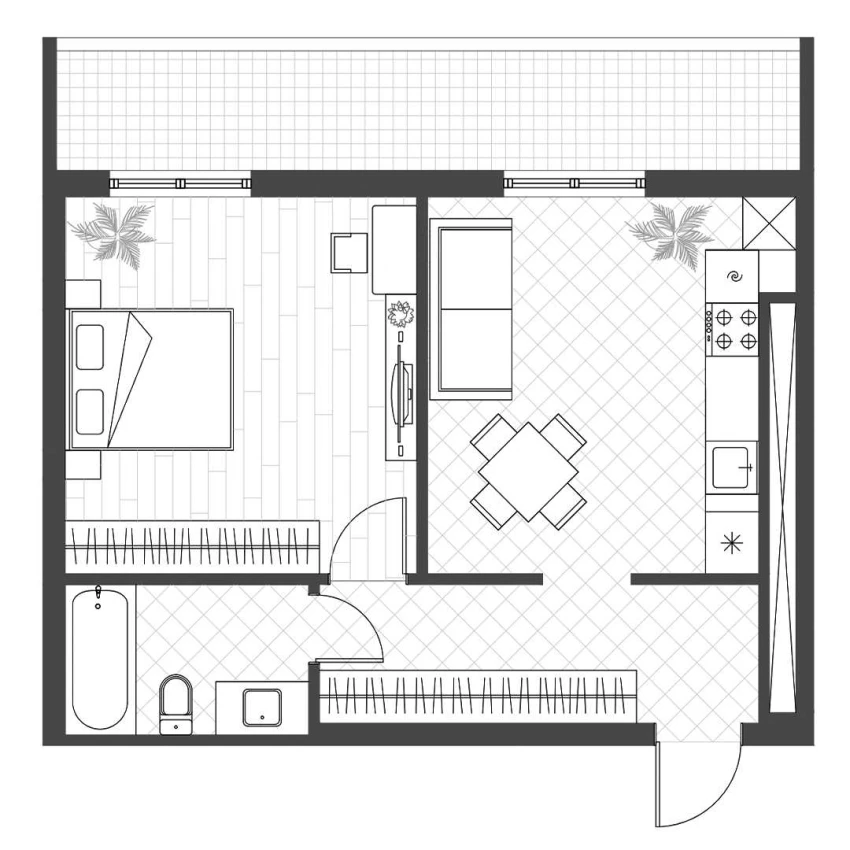 1-xonali xonadon 43.6 m²  9/12 qavat | PARVOZ Turar-joy majmuasi