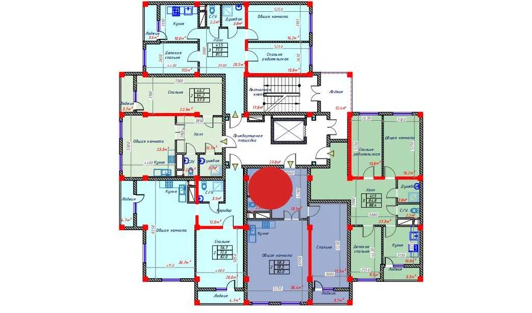 2-комнатная квартира 82 м²  5/5 этаж