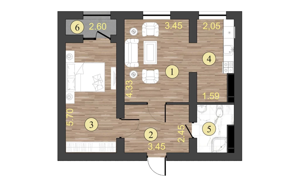 2-комнатная квартира 53.3 м²  3/3 этаж