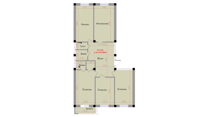 4-комнатная квартира 133.3 м²  3/3 этаж