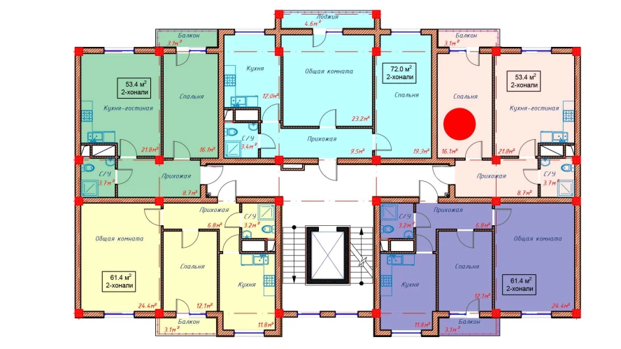 2-комнатная квартира 53.4 м²  9/9 этаж