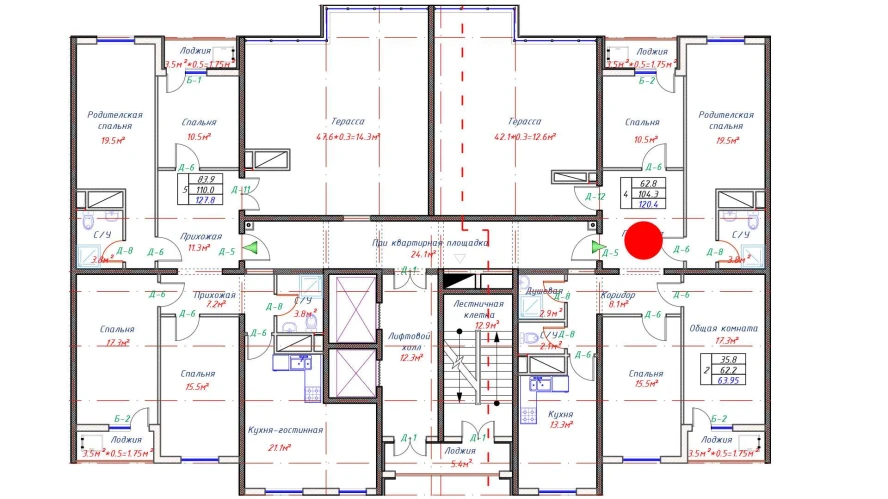 4-xonali xonadon 104.3 m²  16/16 qavat