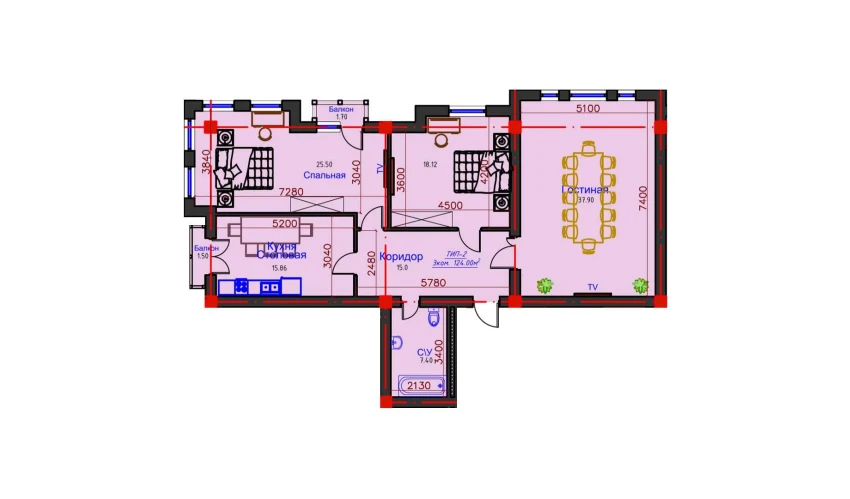 3-комнатная квартира 124 м²  7/10 этаж | Жилой комплекс AFROSIYOB