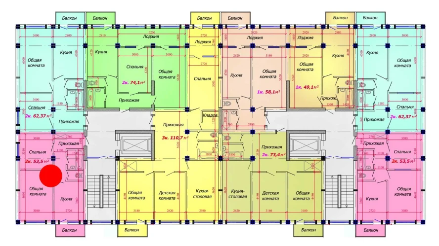 2-xonali xonadon 53.5 m²  5/9 qavat | VATAN Turar-joy majmuasi