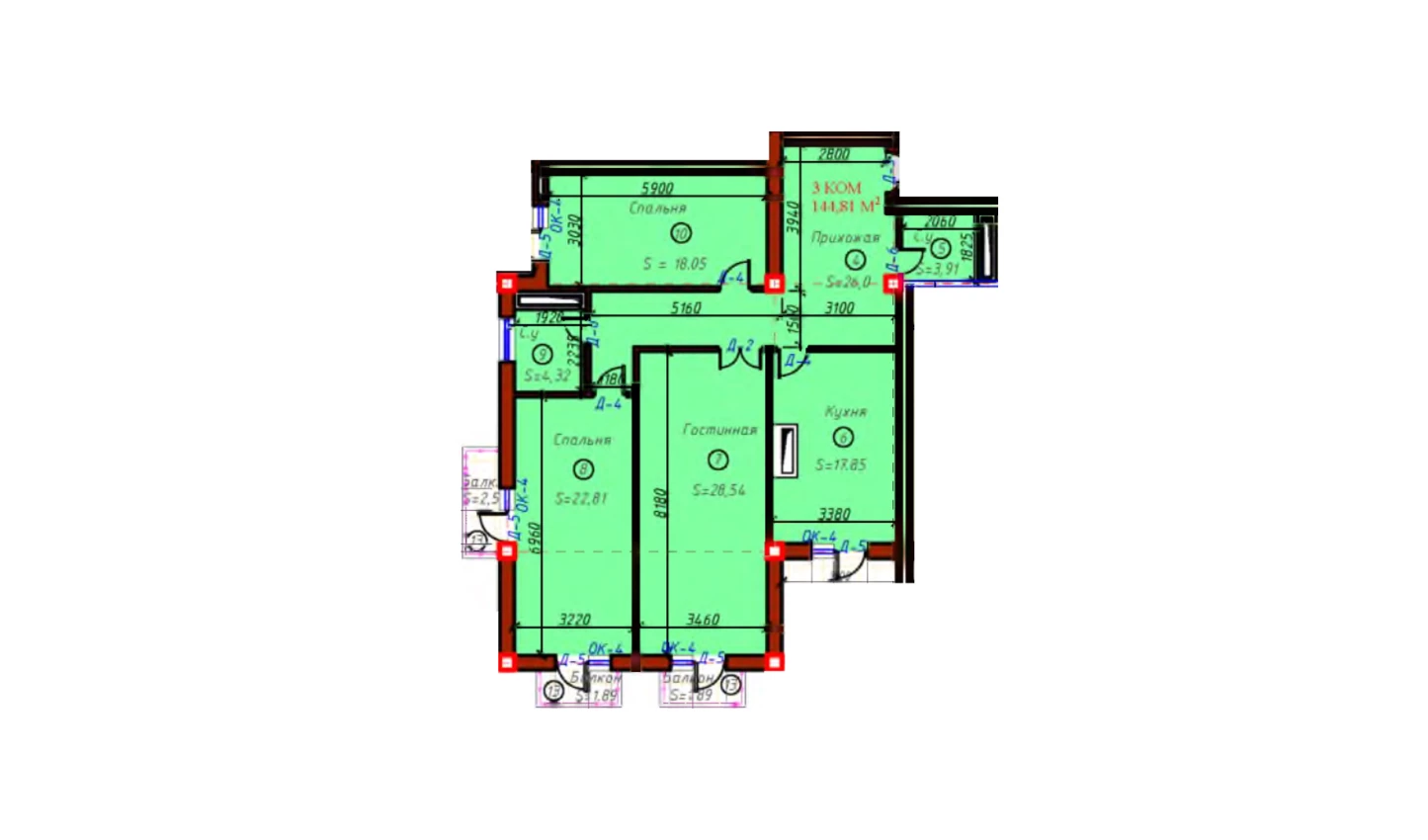 3-xonali xonadon 144.81 m²  5/5 qavat