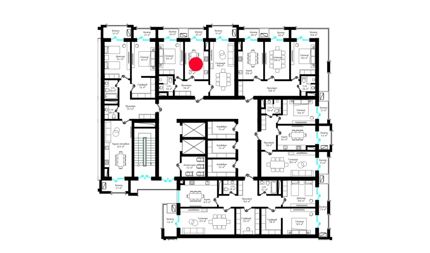 2-xonali xonadon 66.8 m²  8/8 qavat