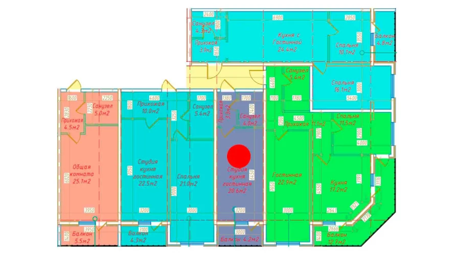 1-xonali xonadon 32.1 m²  12/12 qavat