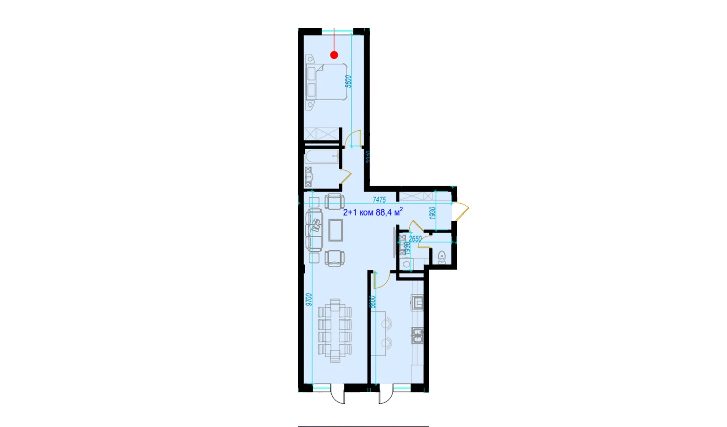 2-комнатная квартира 93 м²  3/3 этаж