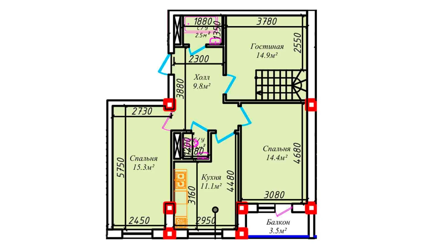 3-комнатная квартира 76.4 м²  5/5 этаж