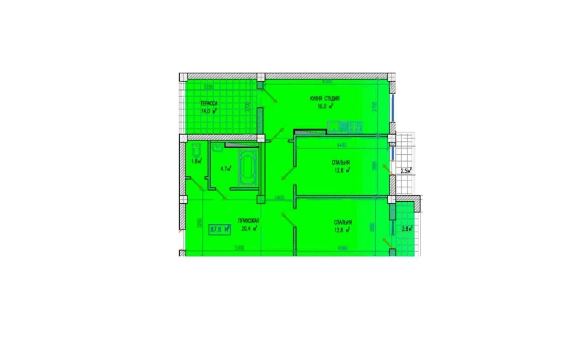 3-xonali xonadon 87.8 m²  9/9 qavat