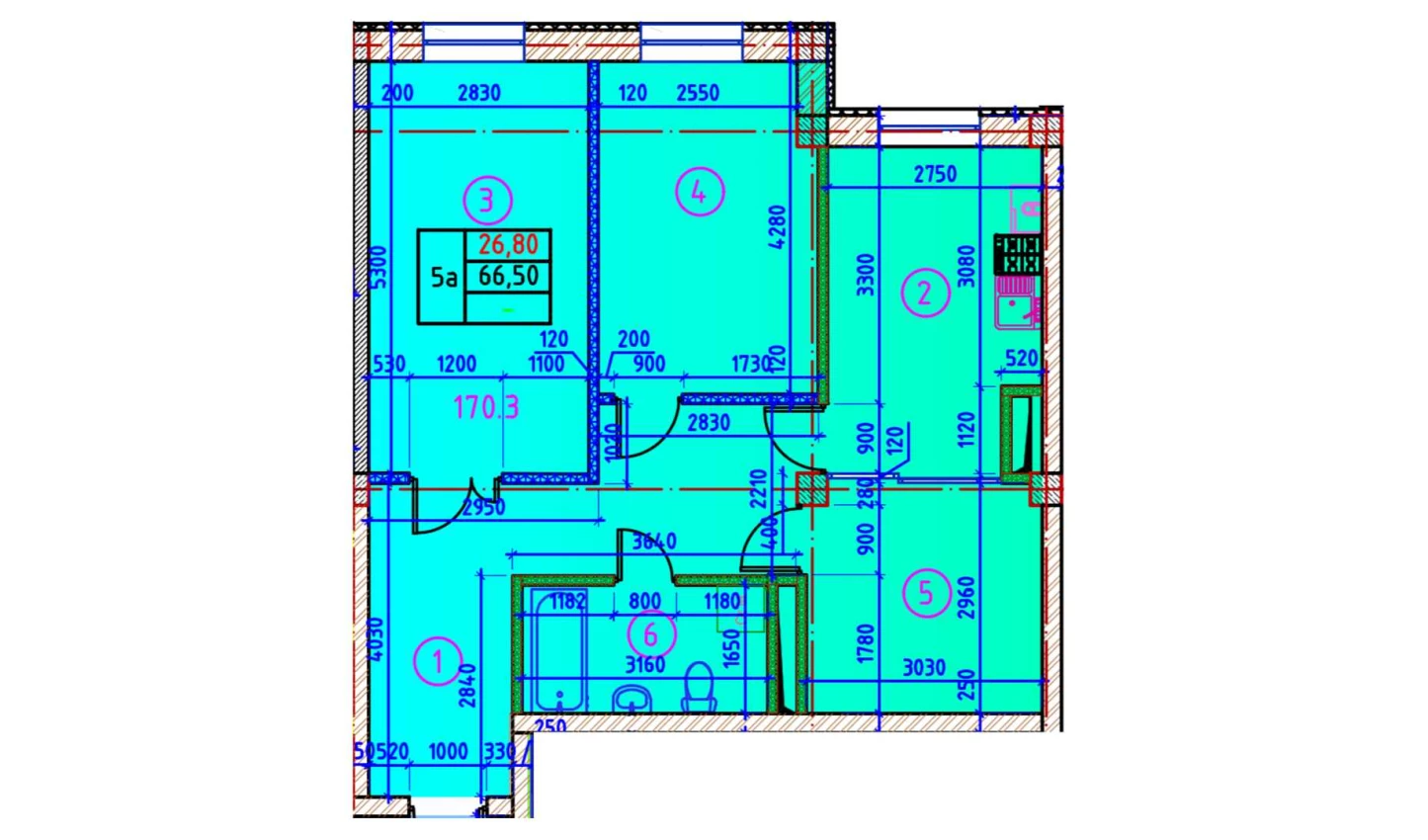 2-xonali xonadon 66.5 m²  2/2 qavat