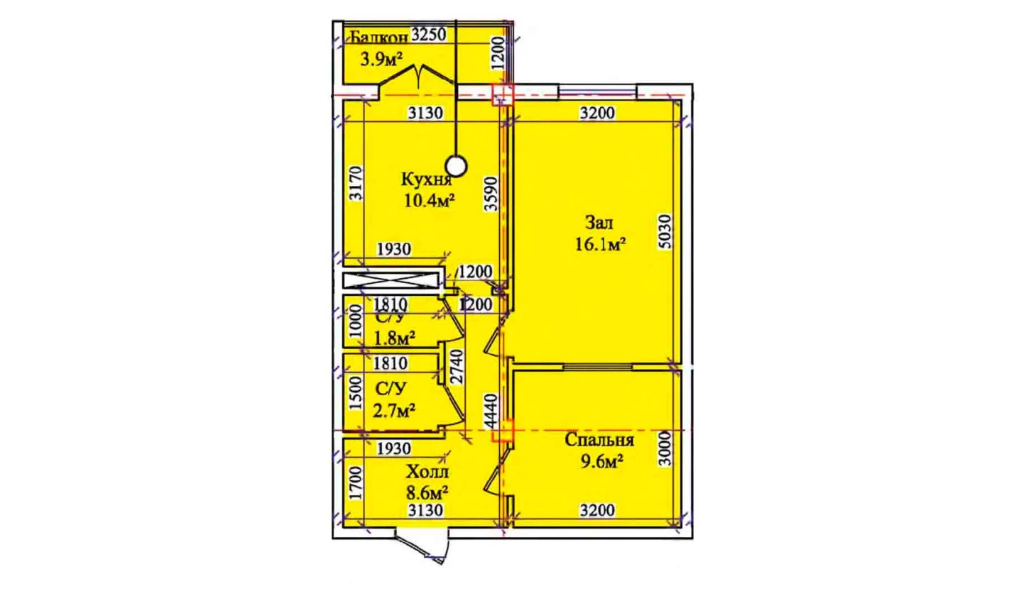 2-комнатная квартира 52.8 м²  3/3 этаж