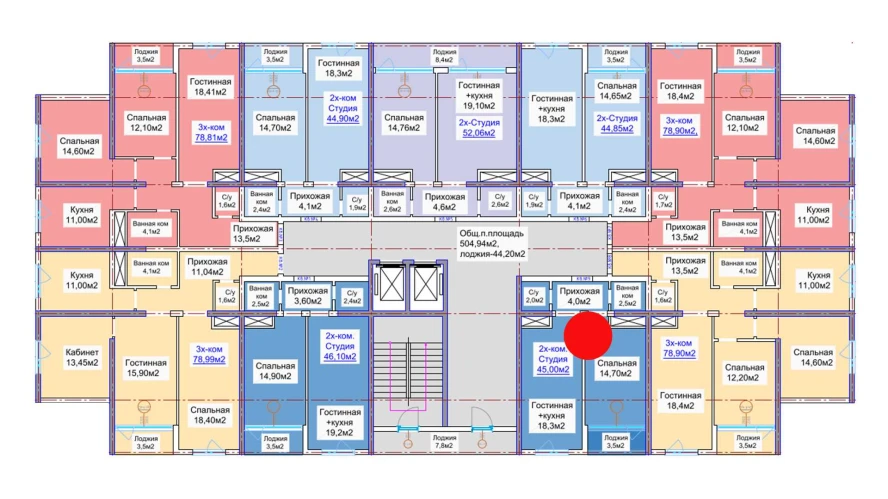 2-комнатная квартира 45 м²  6/6 этаж