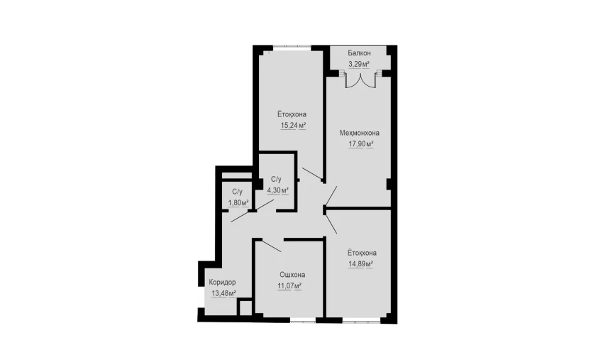 3-комнатная квартира 82 м²  3/3 этаж