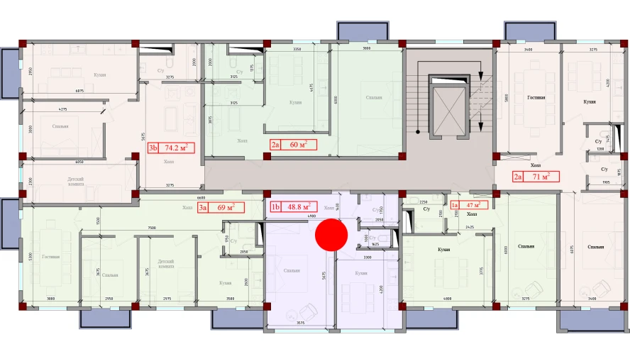 1-xonali xonadon 48.8 m²  2/2 qavat