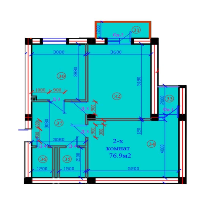 2-комн. квартира 76.9 м²  4/7 этаж | Жилой комплекс G'IJDUVON CITY