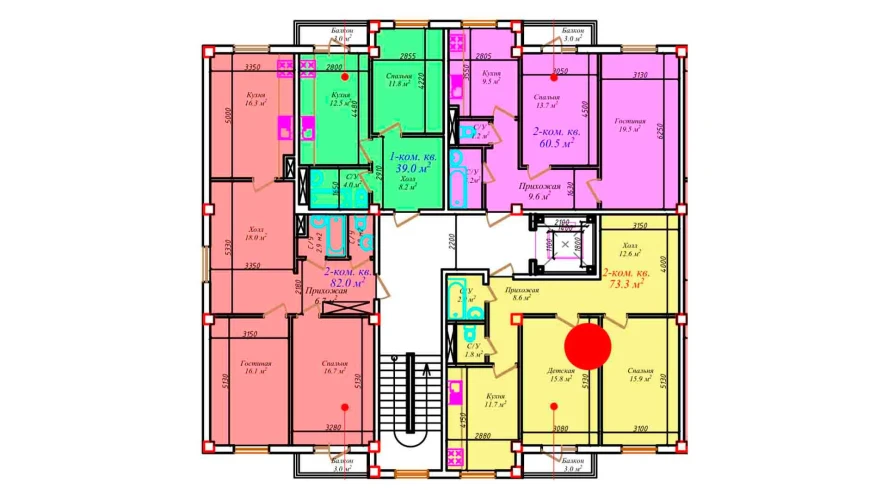 2-комнатная квартира 82 м²  7/7 этаж