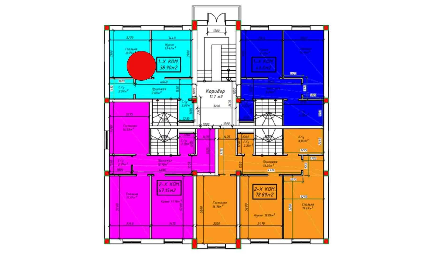 1-xonali xonadon 38.9 m²  1/1 qavat