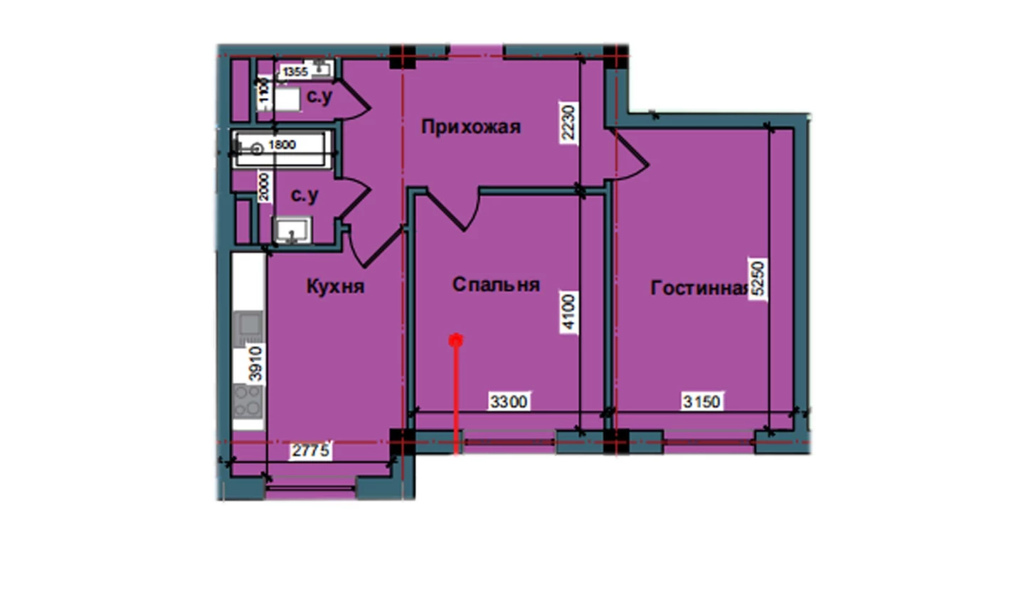 2-комнатная квартира 60 м²  1/1 этаж