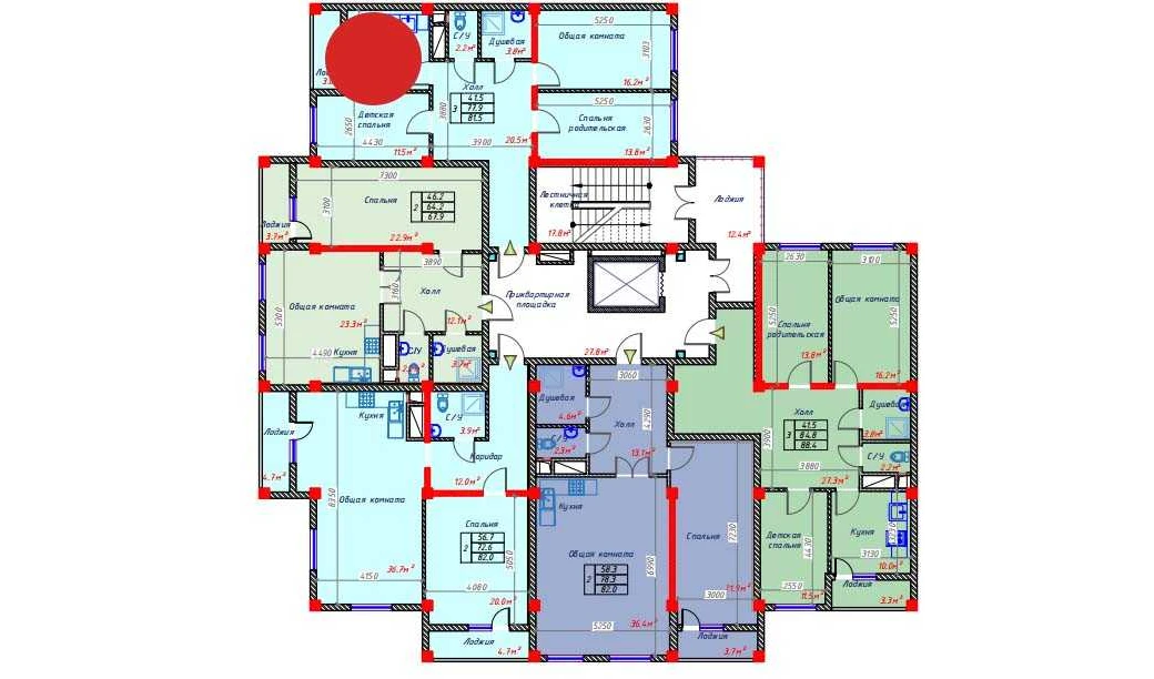 3-комнатная квартира 81.5 м²  7/7 этаж