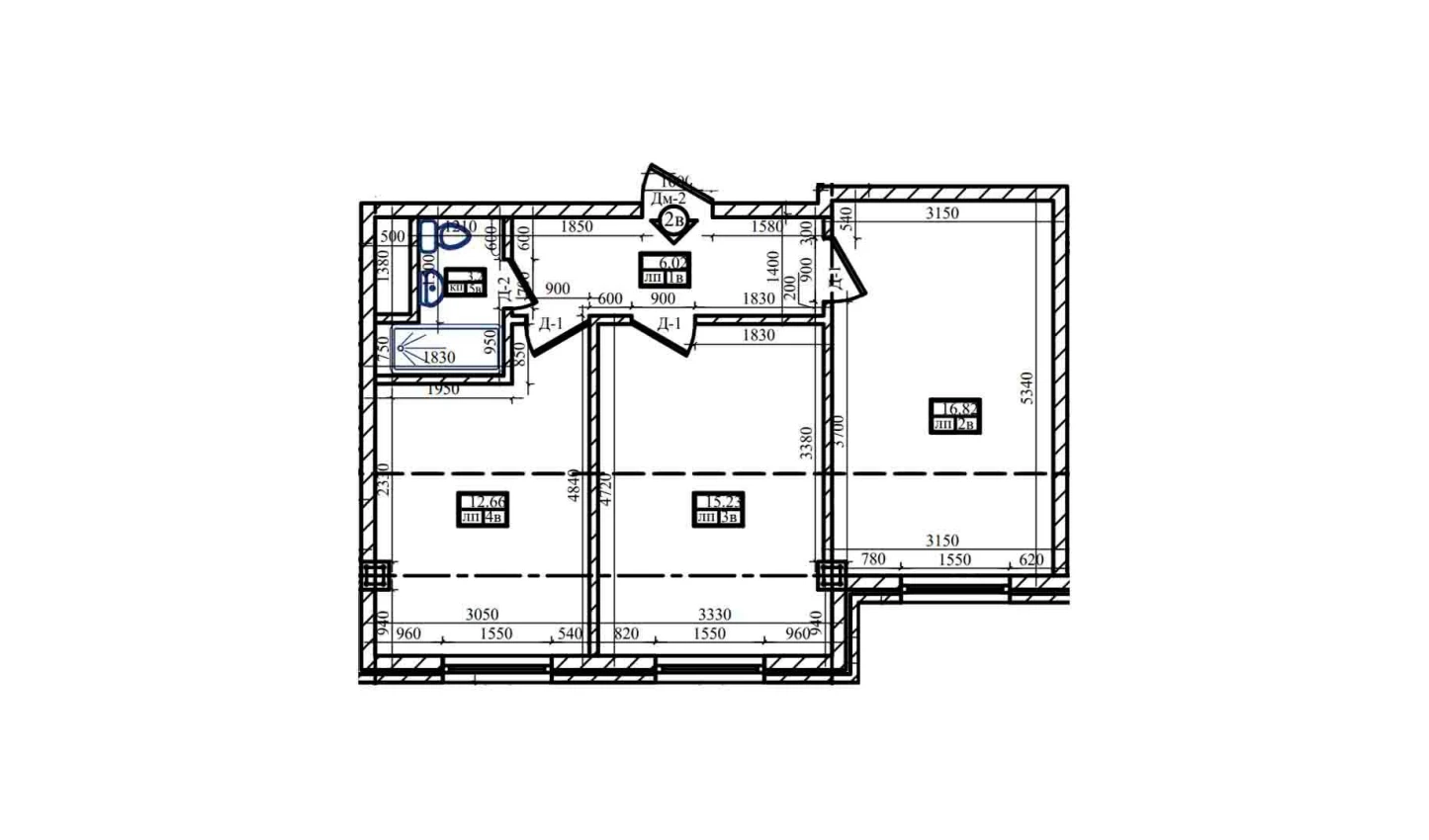 2-xonali xonadon 54.9 m²  1/1 qavat