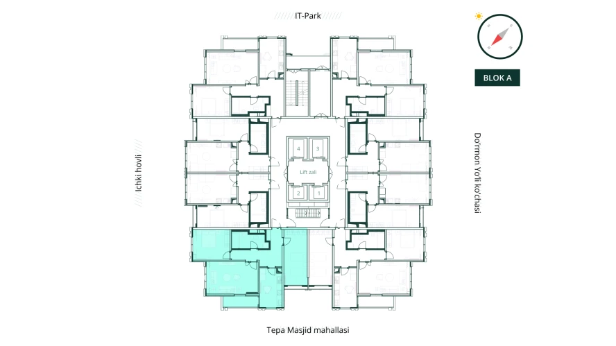 3-xonali xonadon 84.22 m²  16/16 qavat