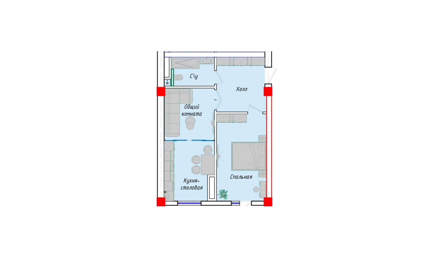 2-комнатная квартира 59.6 м²  1/1 этаж