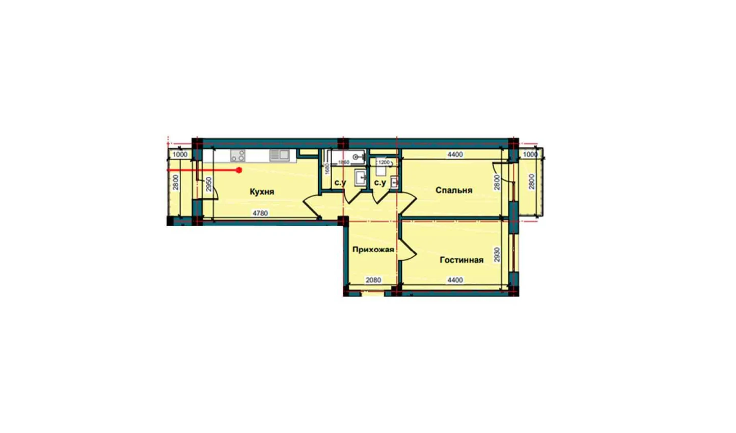 2-комнатная квартира 61.7 м²  4/4 этаж