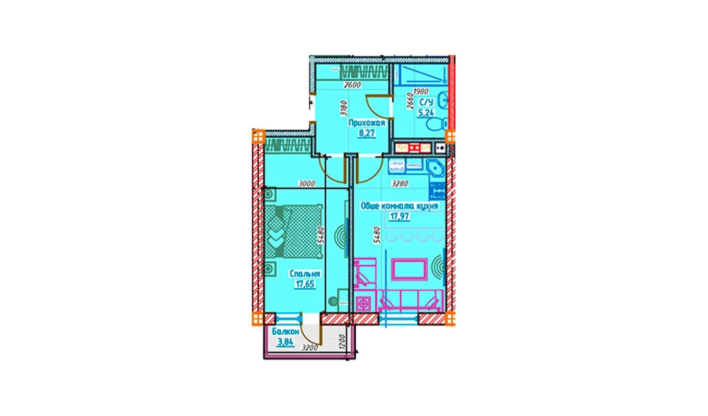 2-комнатная квартира 49.13 м²  6/6 этаж