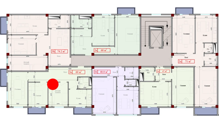 3-комнатная квартира 69 м²  4/4 этаж