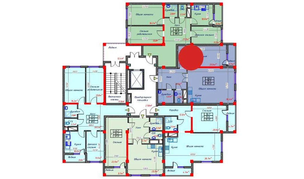 2-комнатная квартира 82 м²  2/2 этаж