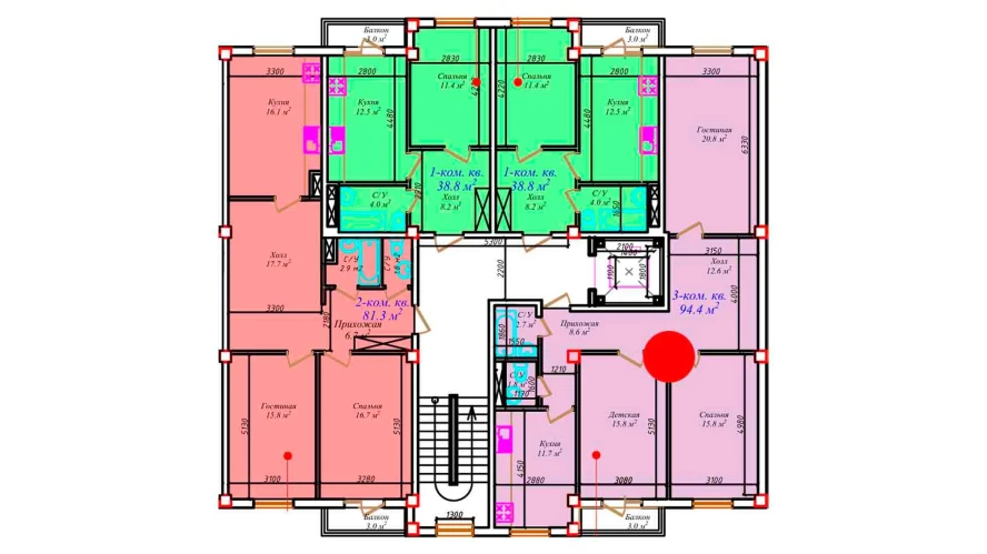 3-комнатная квартира 81.3 м²  6/6 этаж