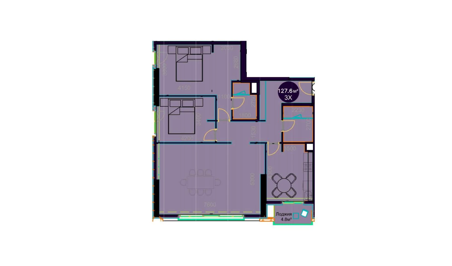 3-комнатная квартира 127.6 м²  13/13 этаж