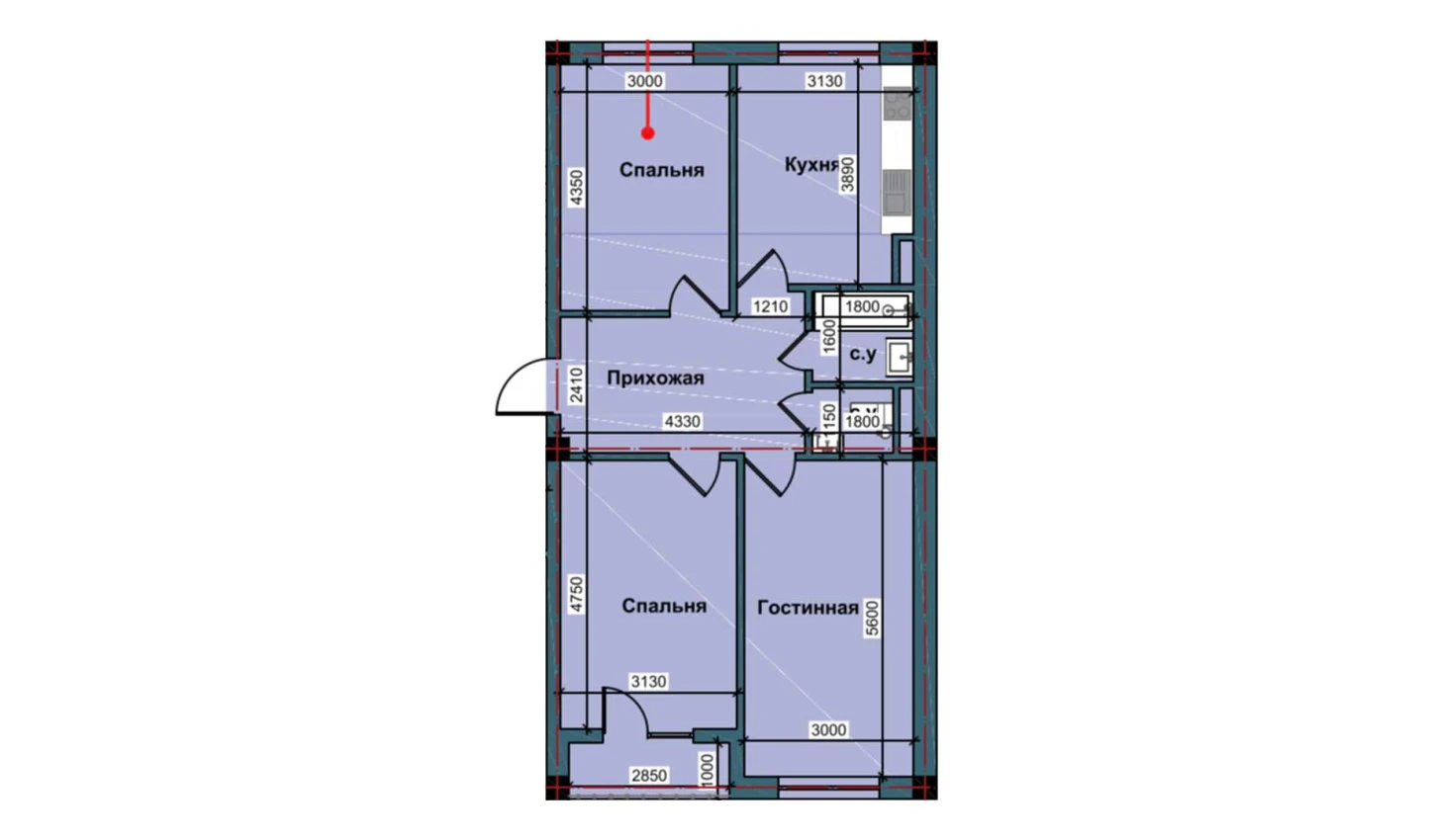 3-xonali xonadon 78.6 m²  5/5 qavat