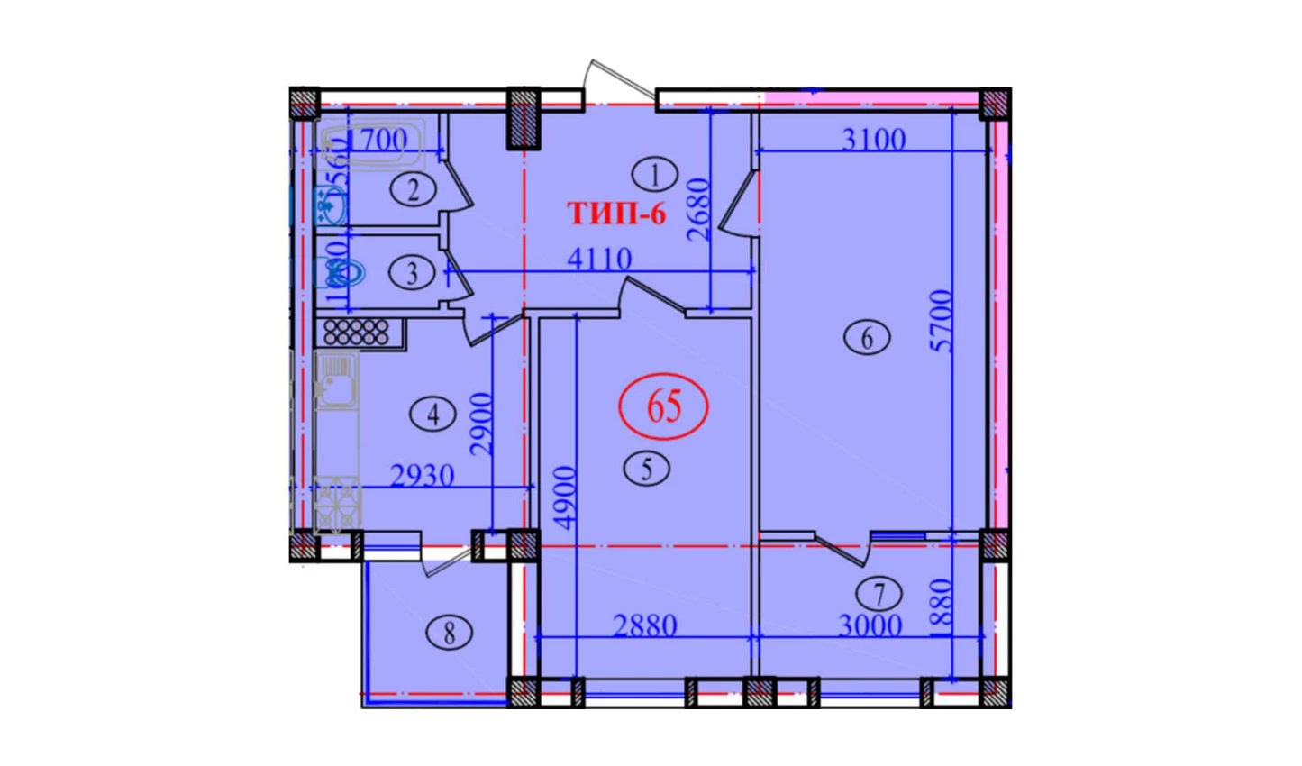 2-комн. квартира 73.2 м²  5/9 этаж | Жилой комплекс Orzular