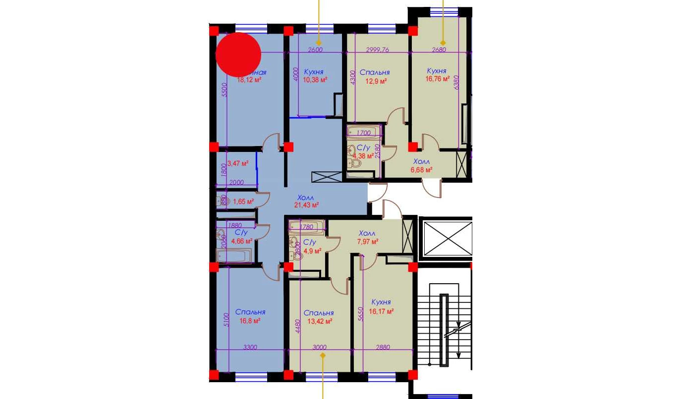 2-комнатная квартира 76.6 м²  10/10 этаж