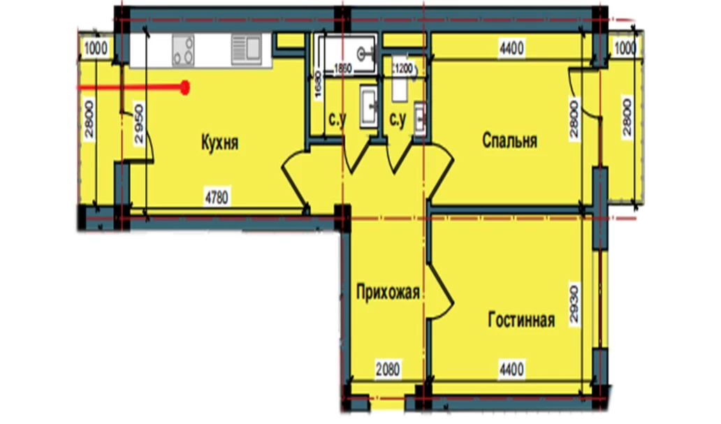 2-комнатная квартира 61.7 м²  4/4 этаж