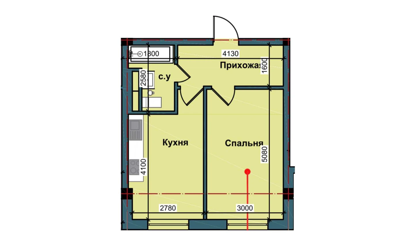 1-комнатная квартира 40 м²  9/9 этаж