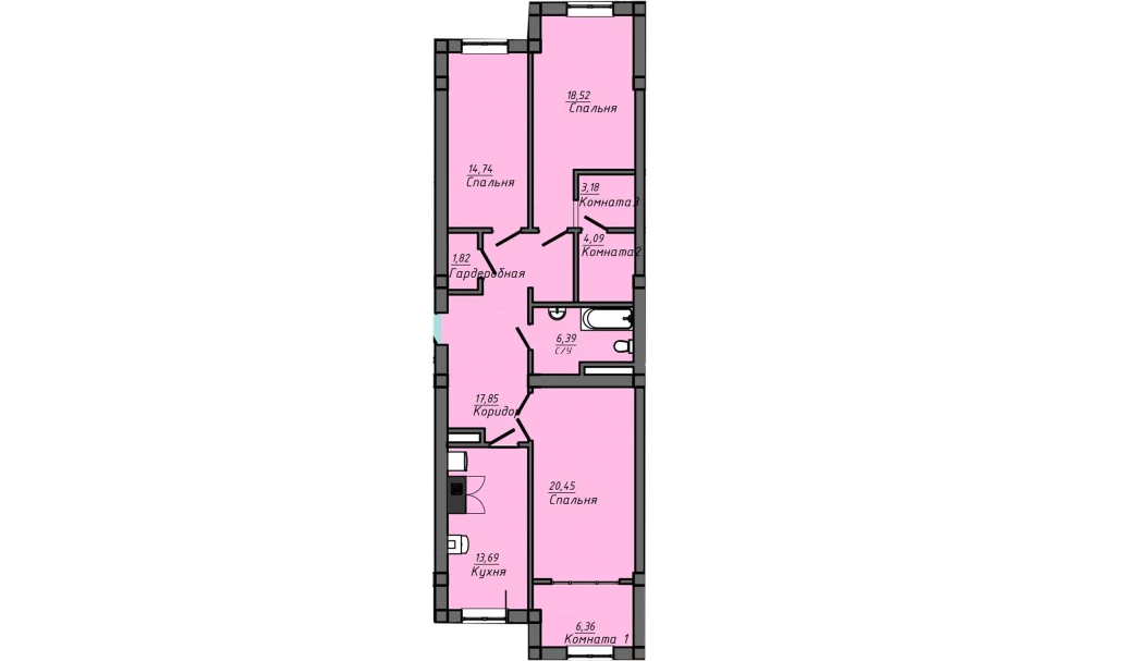 4-комнатная квартира 118 м²  2/2 этаж